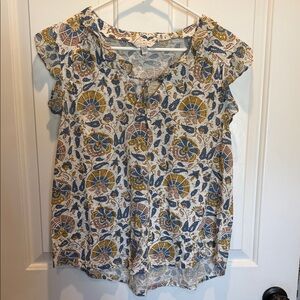 Lucky Brand Blue and Yellow Floral Blouse